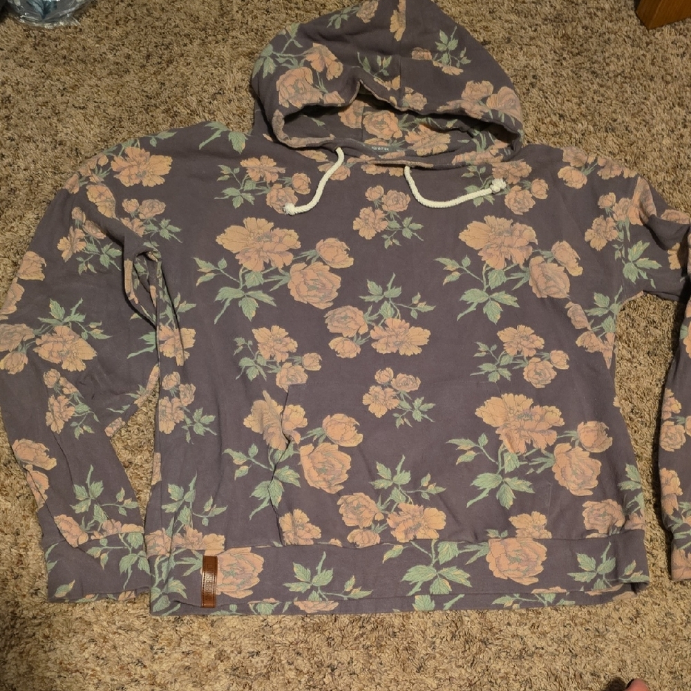 AMPERSAND AVE Floral Hoodie in Purple and Peach